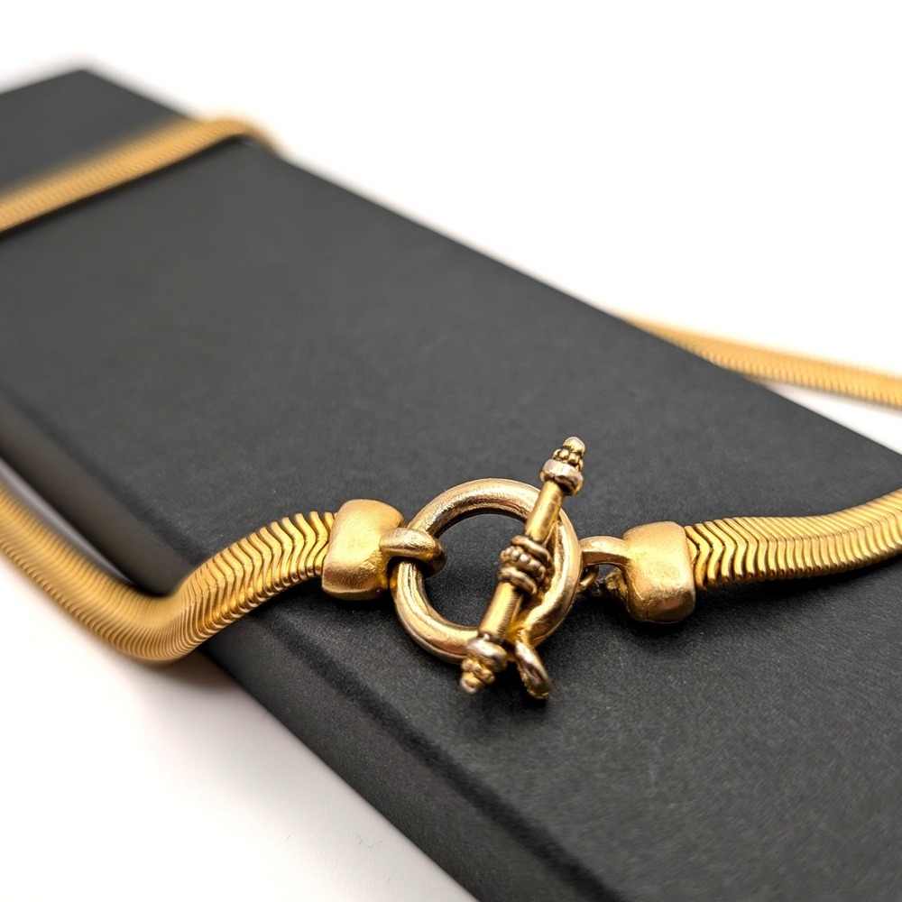 Slinky Gold Tone Herringbone Snake Chain Necklace Toggle Clasp 17"